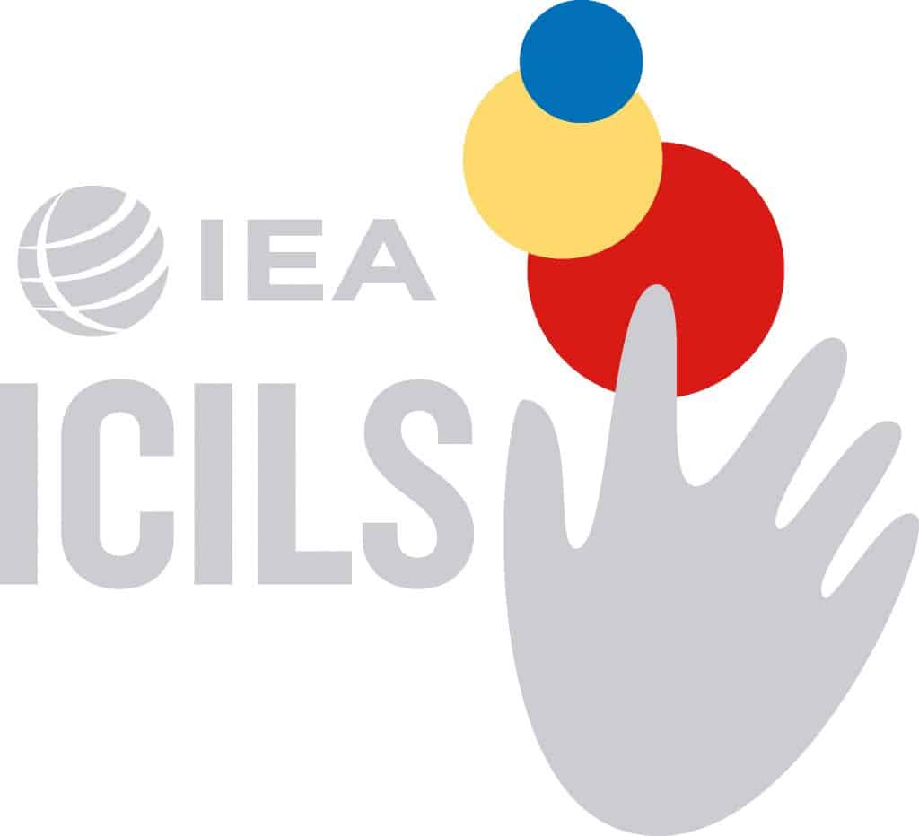 Logo IEA ICILS: una mano che afferra sfere colorate, a rappresentare la collaborazione internazionale in ambito educativo.