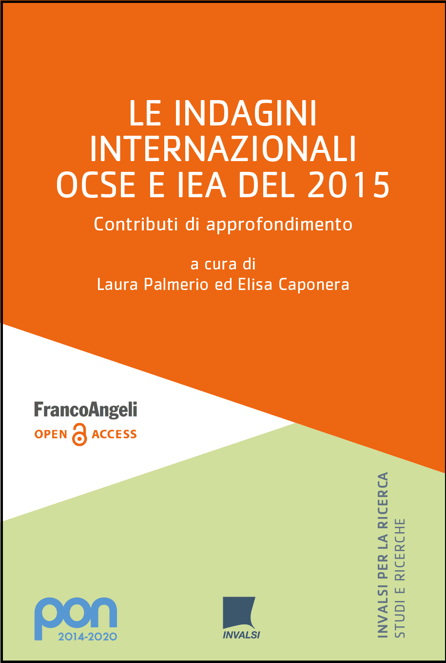 Copertina del libro "Le indagini internazionali OCSE e IEA del 2015", con le autrici Laura Palmerio ed Elisa Caponera.