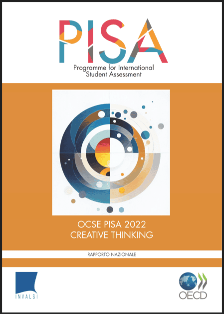 Copertina del rapporto PISA 2022 sul pensiero creativo: disegno astratto, logo OCSE